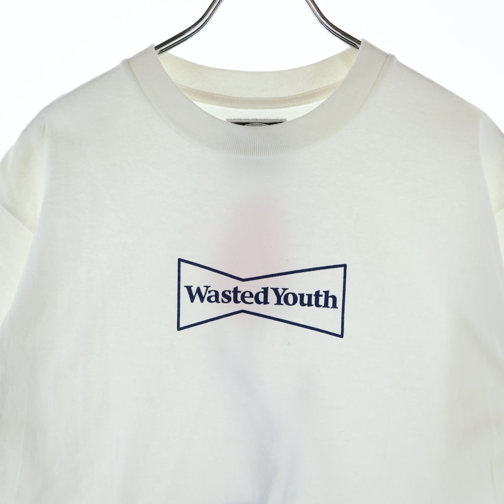 WASTED YOUTH(ウェイステッドユース) Flower Can Tee フラワー ロゴプリント クルーネック 半袖Tシャツ カットソー ホワイト