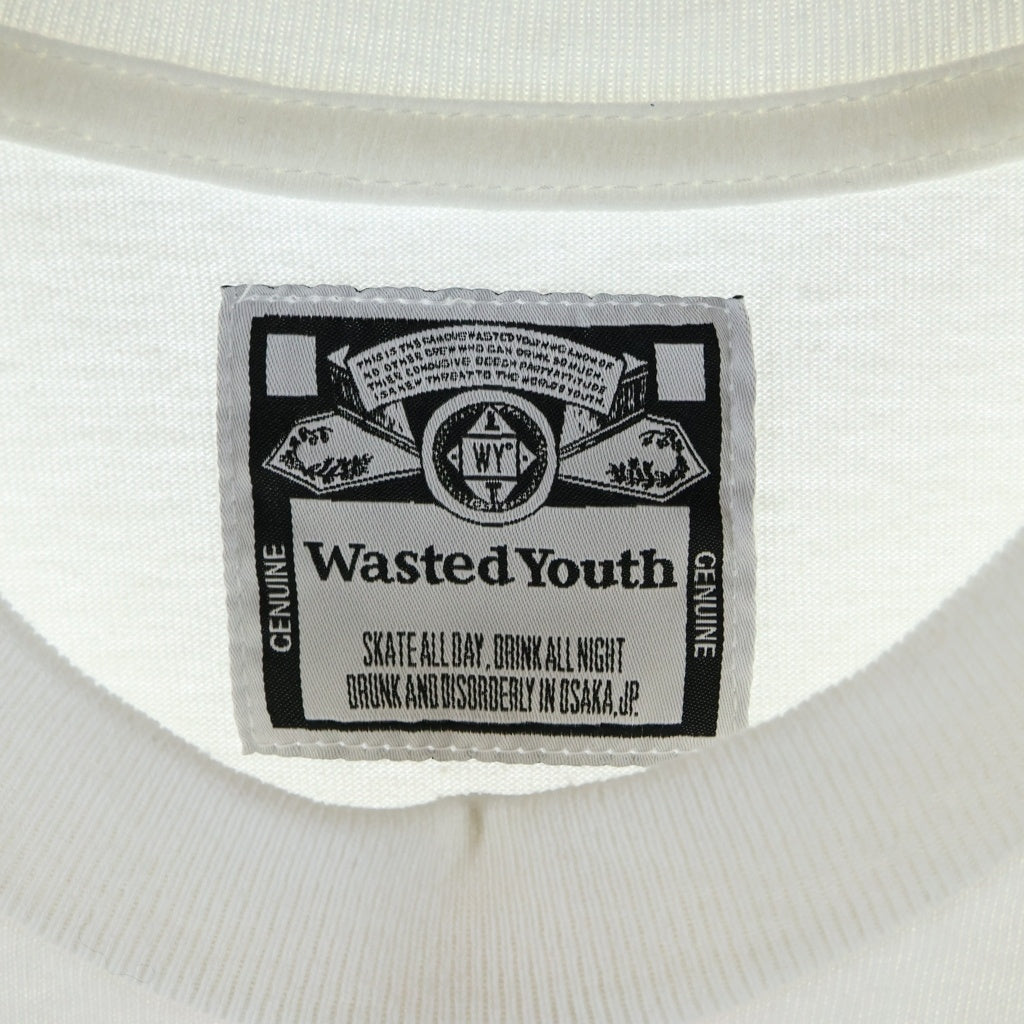 WASTED YOUTH(ウェイステッドユース) Flower Can Tee フラワー ロゴプリント クルーネック 半袖Tシャツ カットソー ホワイト
