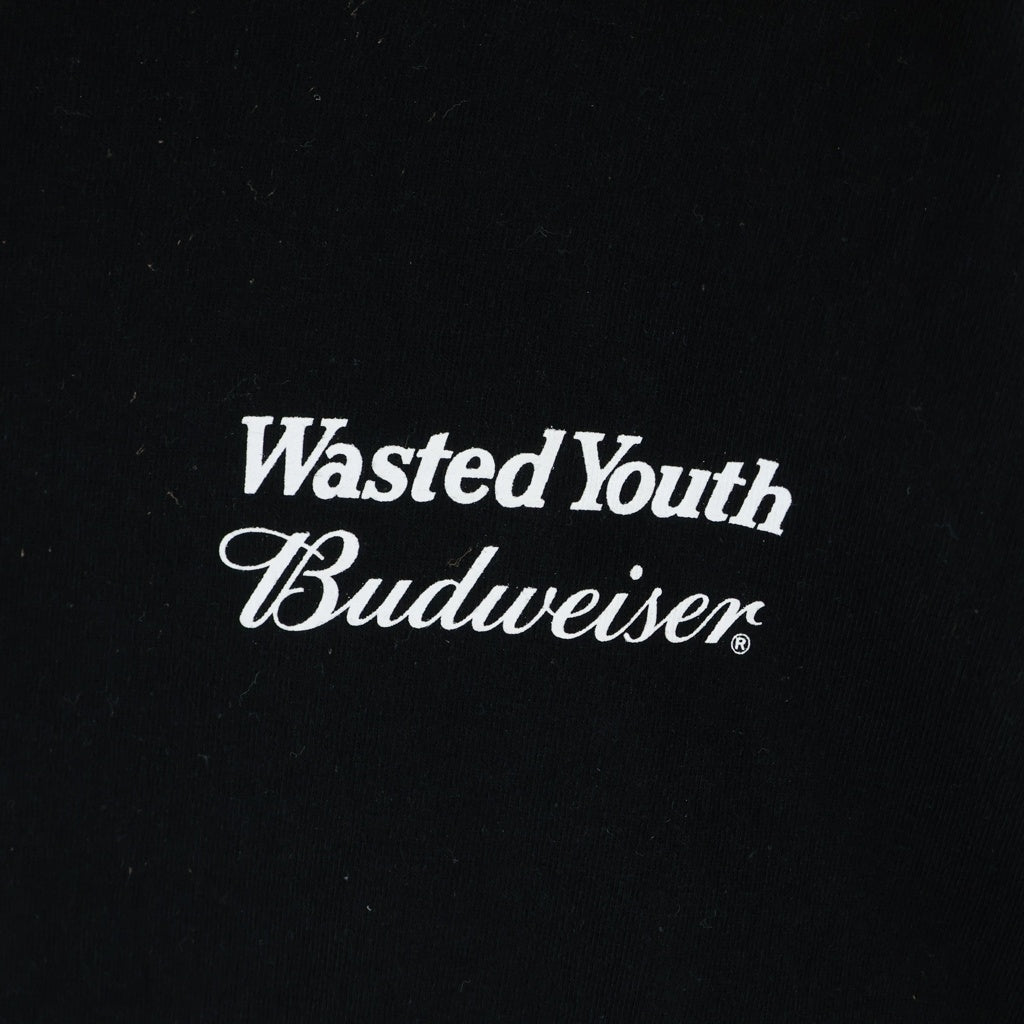 WASTED YOUTH(ウェイステッドユース) 23SS ×Budweiser LS Tee バドワイザー ロゴプリント クルーネック 長袖Tシャツ カットソー ブラック