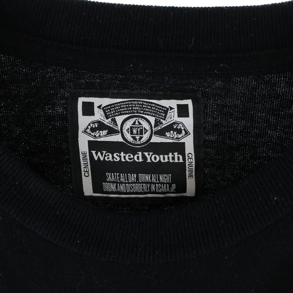 WASTED YOUTH(ウェイステッドユース) 23SS ×Budweiser LS Tee バドワイザー ロゴプリント クルーネック 長袖Tシャツ カットソー ブラック