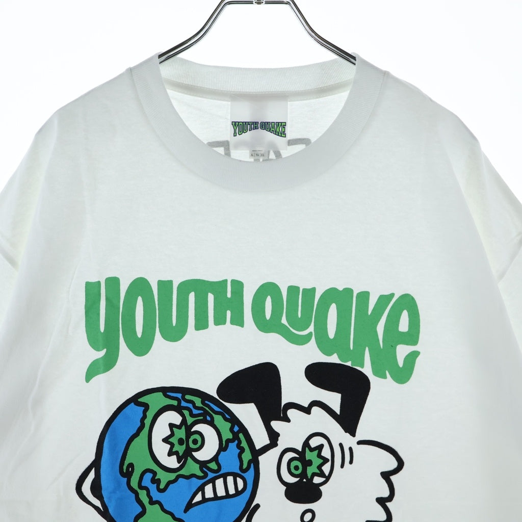 VERDY(ベルディ) ×Youth Quake T-Shirts ロゴプリント クルーネック 半袖Tシャツ カットソー ホワイト
