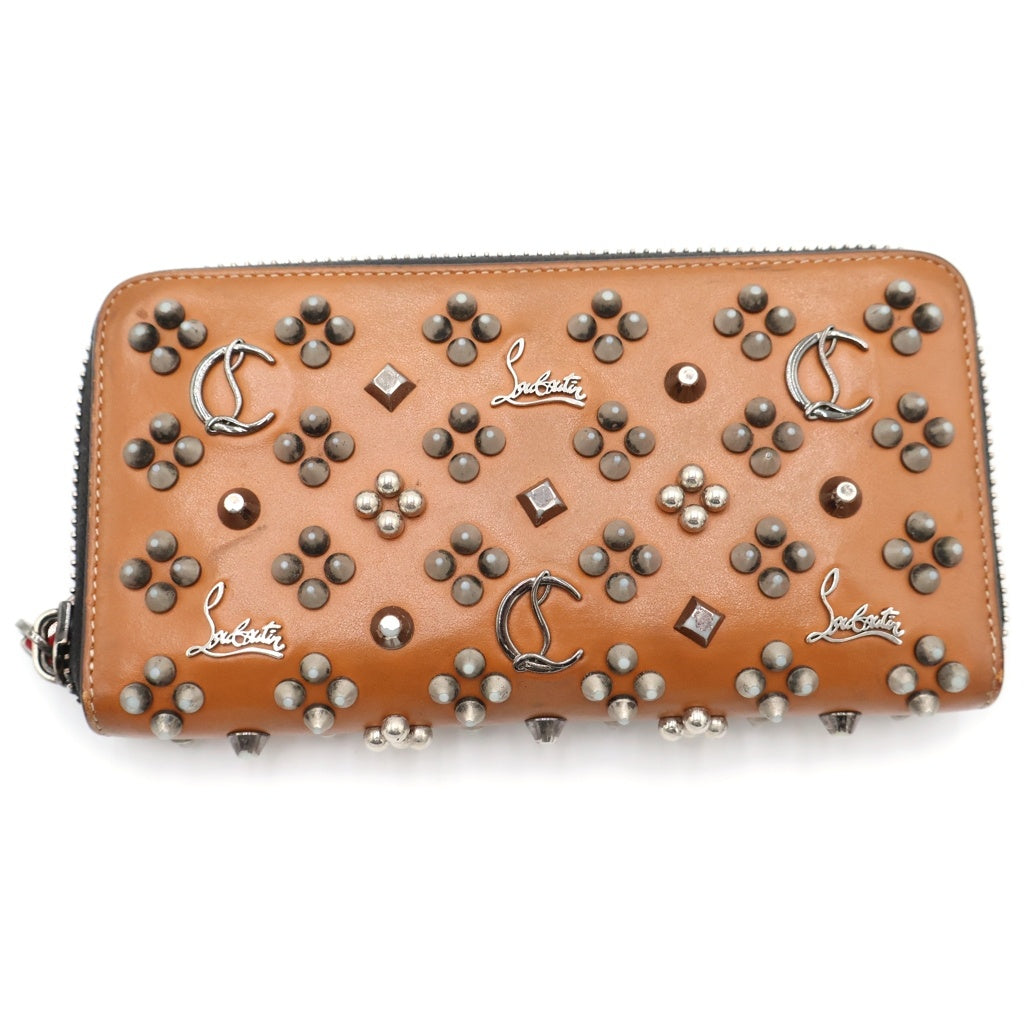 CHRISTIAN LOUBOUTIN(クリスチャンルブタン) Panettone Wallet パネトーネ スタッズ レザー ラウンドファスナー ロングウォレット 長財布 ブラウン 1175061 レディース
