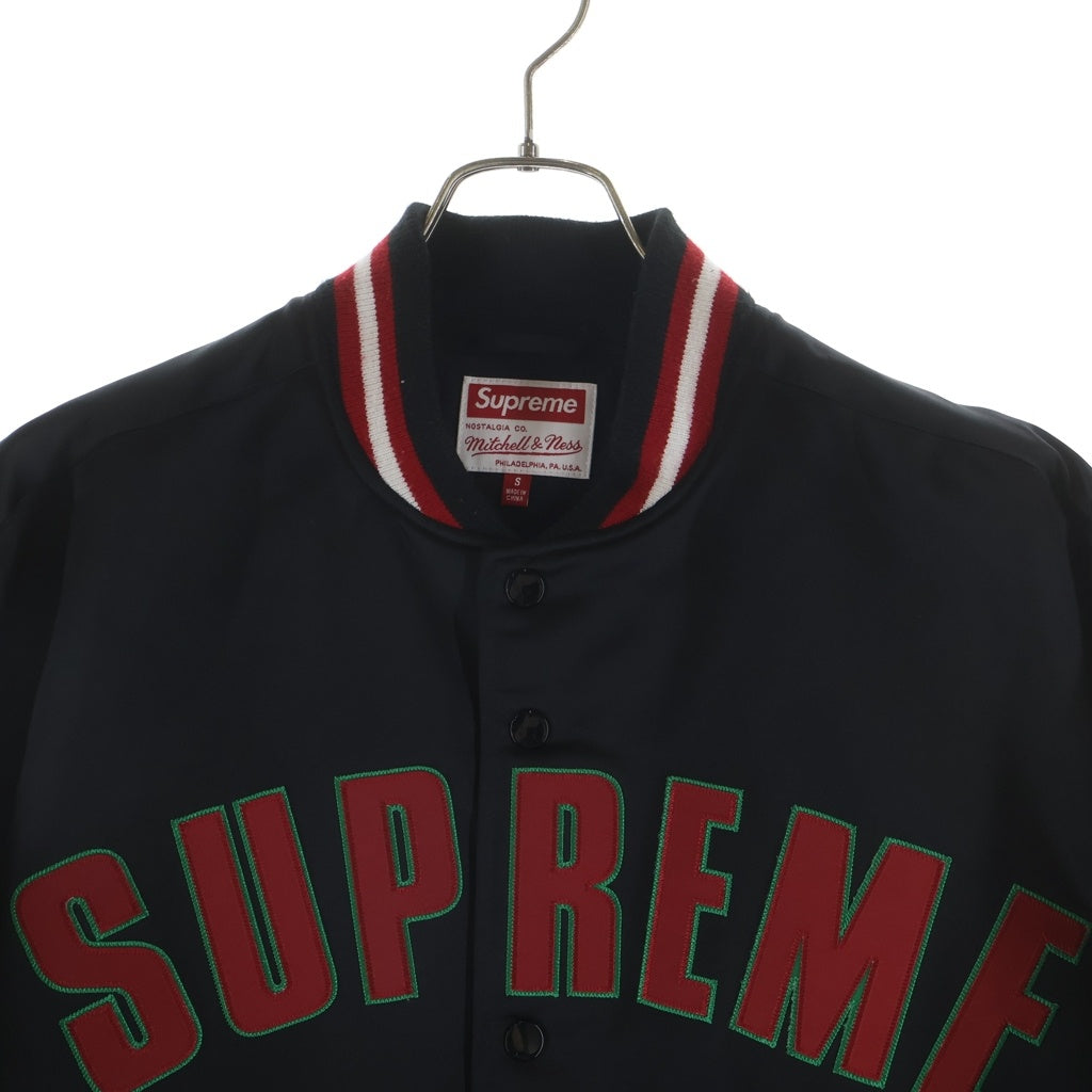 SUPREME(シュプリーム) 21AW ×Mitchell & Ness Varsity Jacket ×ミッチェルアンドネス サテン バーシティジャケット ブラック/レッド