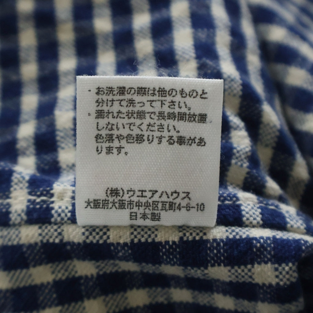 HELLER'S CAFE(ヘラーズカフェ) INDIGO CHECK ROUND COLLAR JACKET インディゴ チェック ラウンド カラー ジャケット ブルー