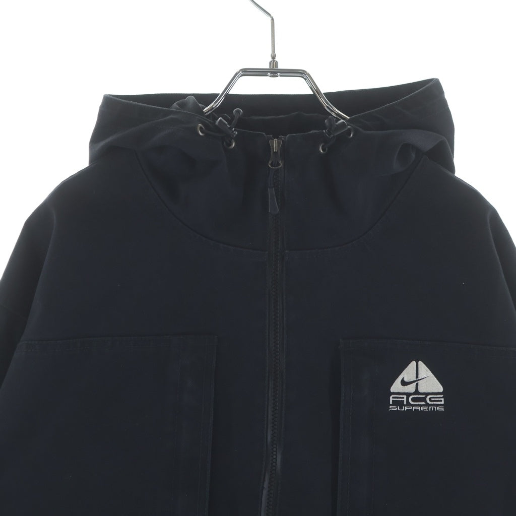 NIKE ACG(ナイキエーシージー) 22AW ×Denim Pullover シュプリーム ロゴ刺繍 デニム ハーフジップ プルオーバー パーカー ジャケット ブラック DO7198-010