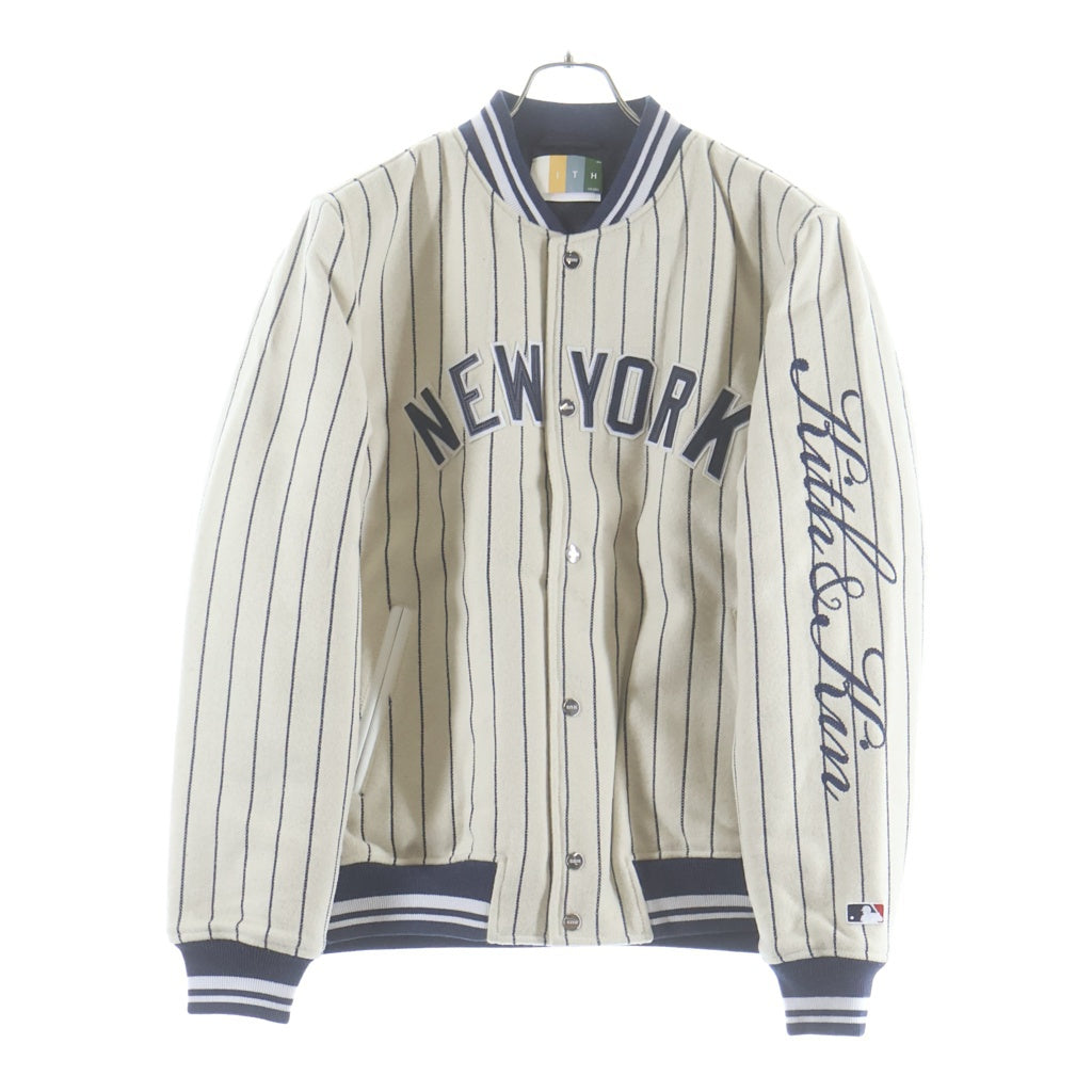 KITH(キス) 21AW ×MLB for New York Yankees Wool Bomber Jacket ニューヨーク ヤンキース ウール ボンバージャケット スタジャン ブルゾン アイボリー KHM010030