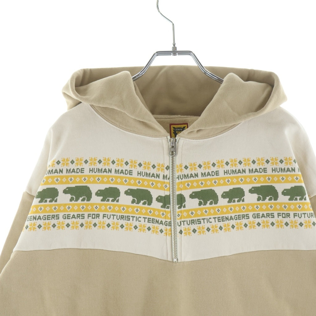 HUMAN MADE(ヒューマンメイド) 22AW HALF-ZIP HOODIE ノルディック ハーフジップ プルオーバー スウェットシャツ ベージュ HM24CS028