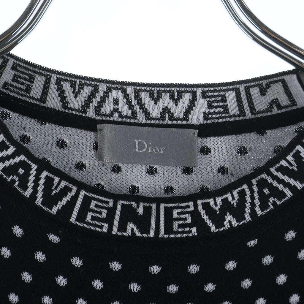 Dior HOMME(ディオールオム) NEWAVE ニューウェーブ リブロゴ ドット 総柄 ウール 半袖 ニットセーター ブラック 733M633ZT649