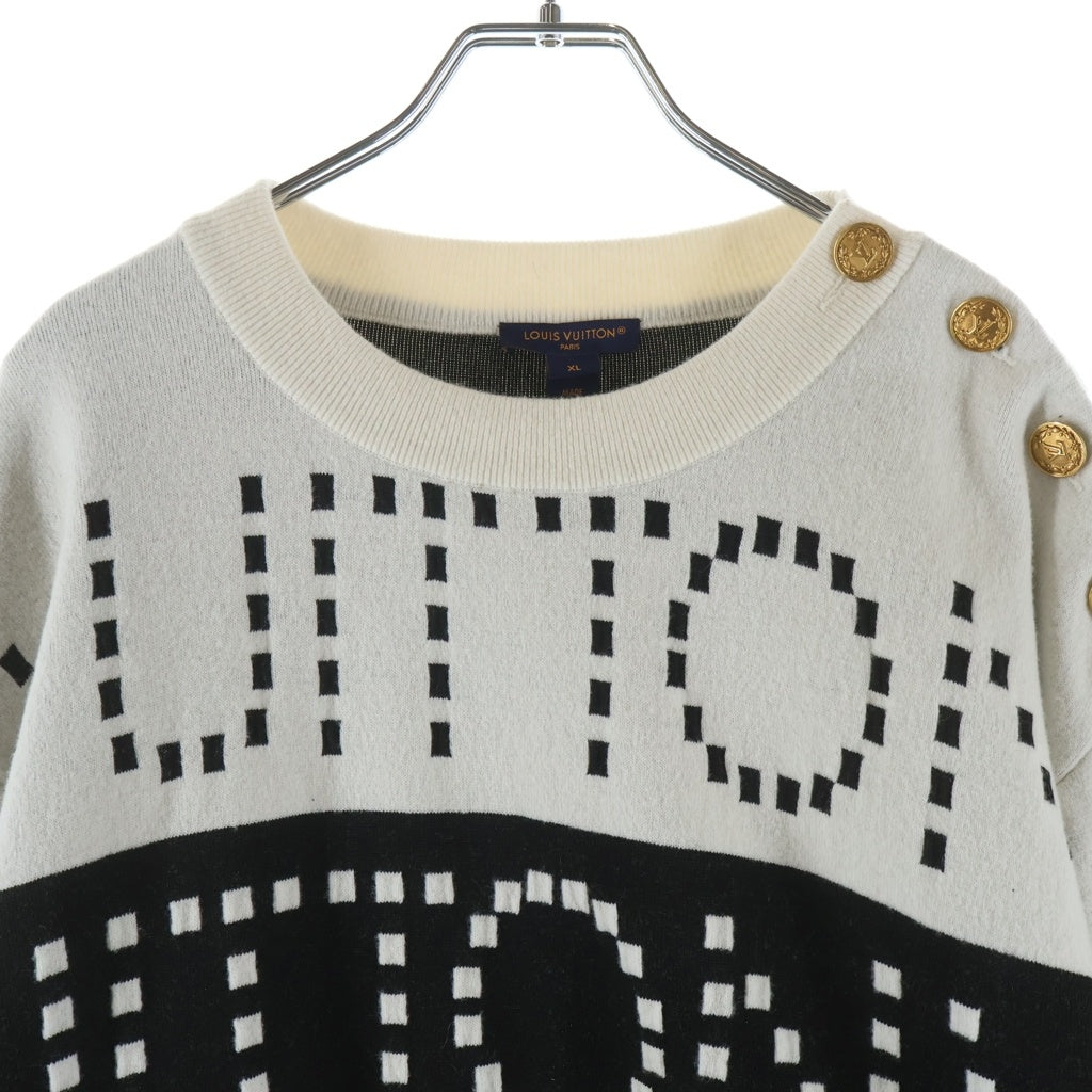 LOUIS VUITTON(ルイヴィトン) 23SS 総柄ロゴ ショルダーボタン ニットセーター レディース ホワイト/ブラック RW231D U39 FOKL20