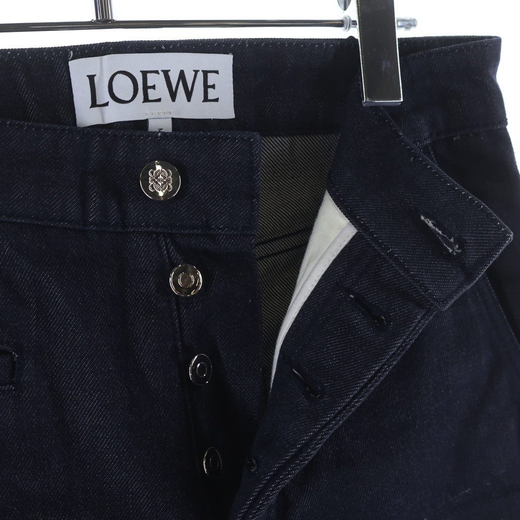 LOEWE(ロエベ) レザーロゴパッチ ボタンフライ フィッシャーマン レディース デニムパンツ インディゴ