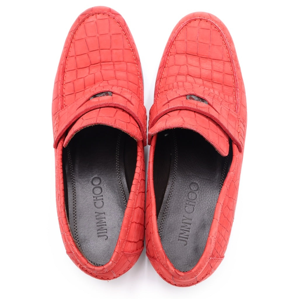 JIMMY CHOO(ジミーチュウ) クロコ型押し ヌバックレザー コインローファー レッド 41