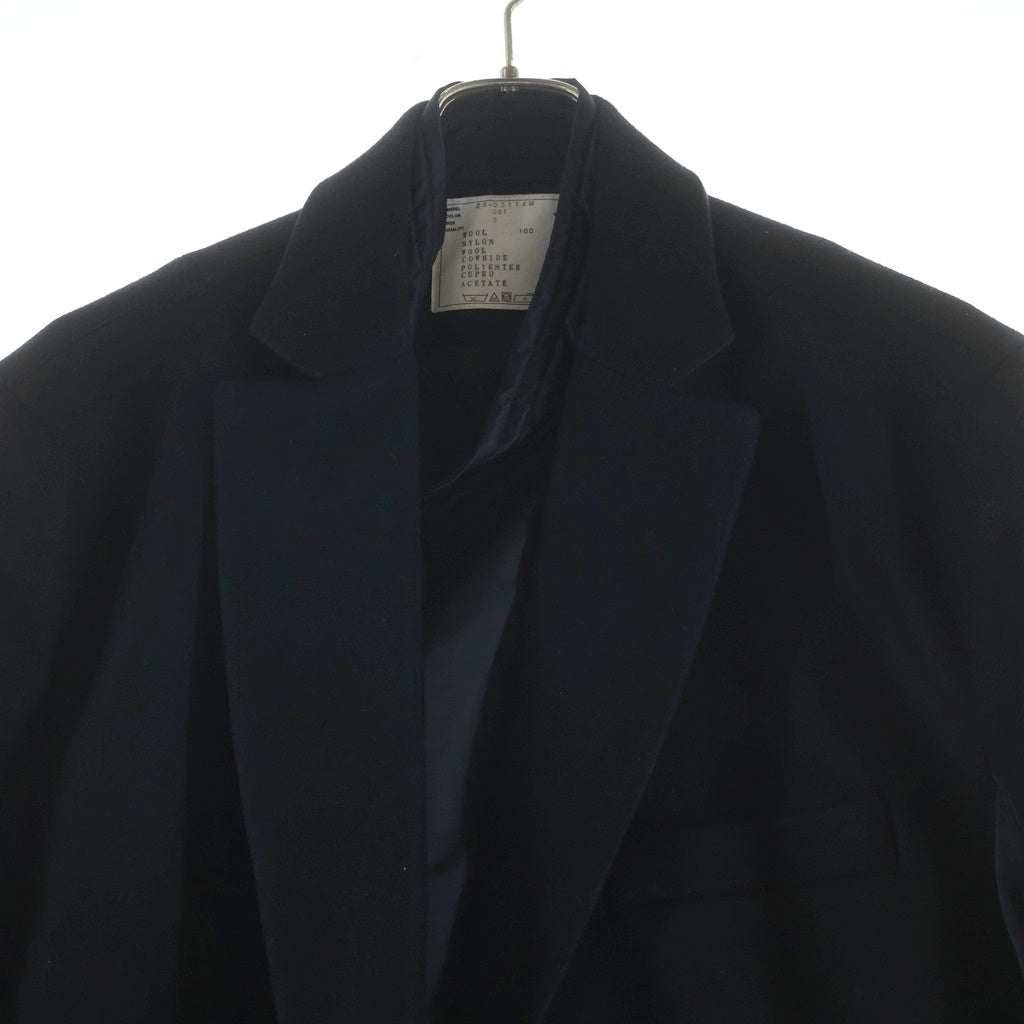 Sacai(サカイ) 23AW ウール ナイロン ドッキング チェスターコート ブラック 23-03114M