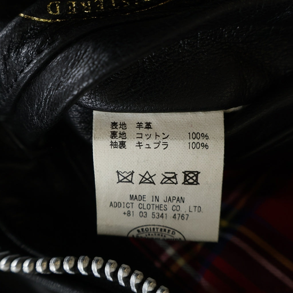 addict clothes(アディクトクローズ) AD-01 シープスキン 裏地キルティング シングルライダースジャケット ブラック