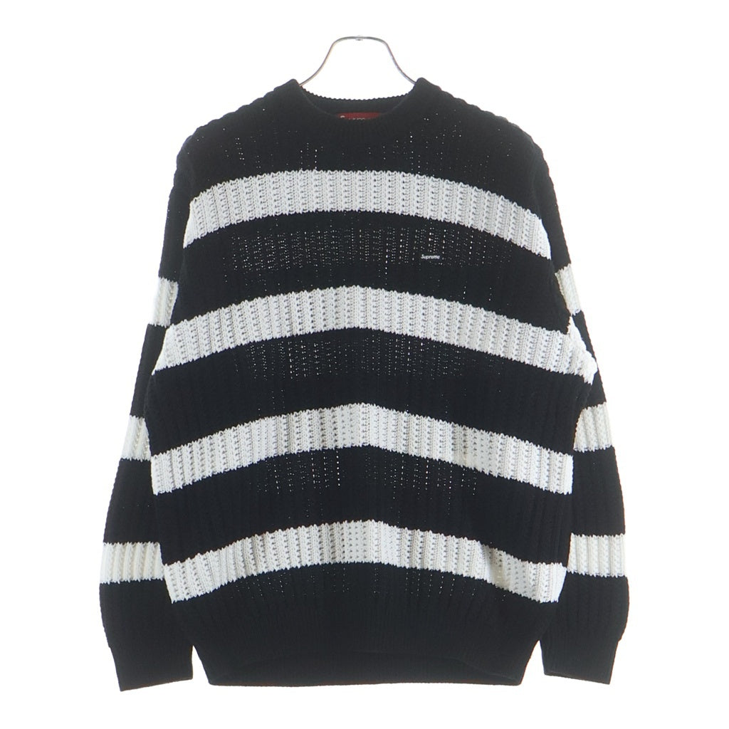 SUPREME(シュプリーム) 25SS Loose Gauge Small Box Sweater ルーズゲージ スモールボックスロゴ ボーダー コットン ニット セーター ブラック/ホワイト