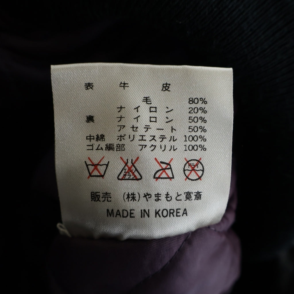 NO BRAND(ノーブランド) KANSAIMAN(カンサイマン)山本寛斎 90S 袖レザー ウール 刺繍 スタジャン ジャケット ブルゾン ブラック/ネイビー