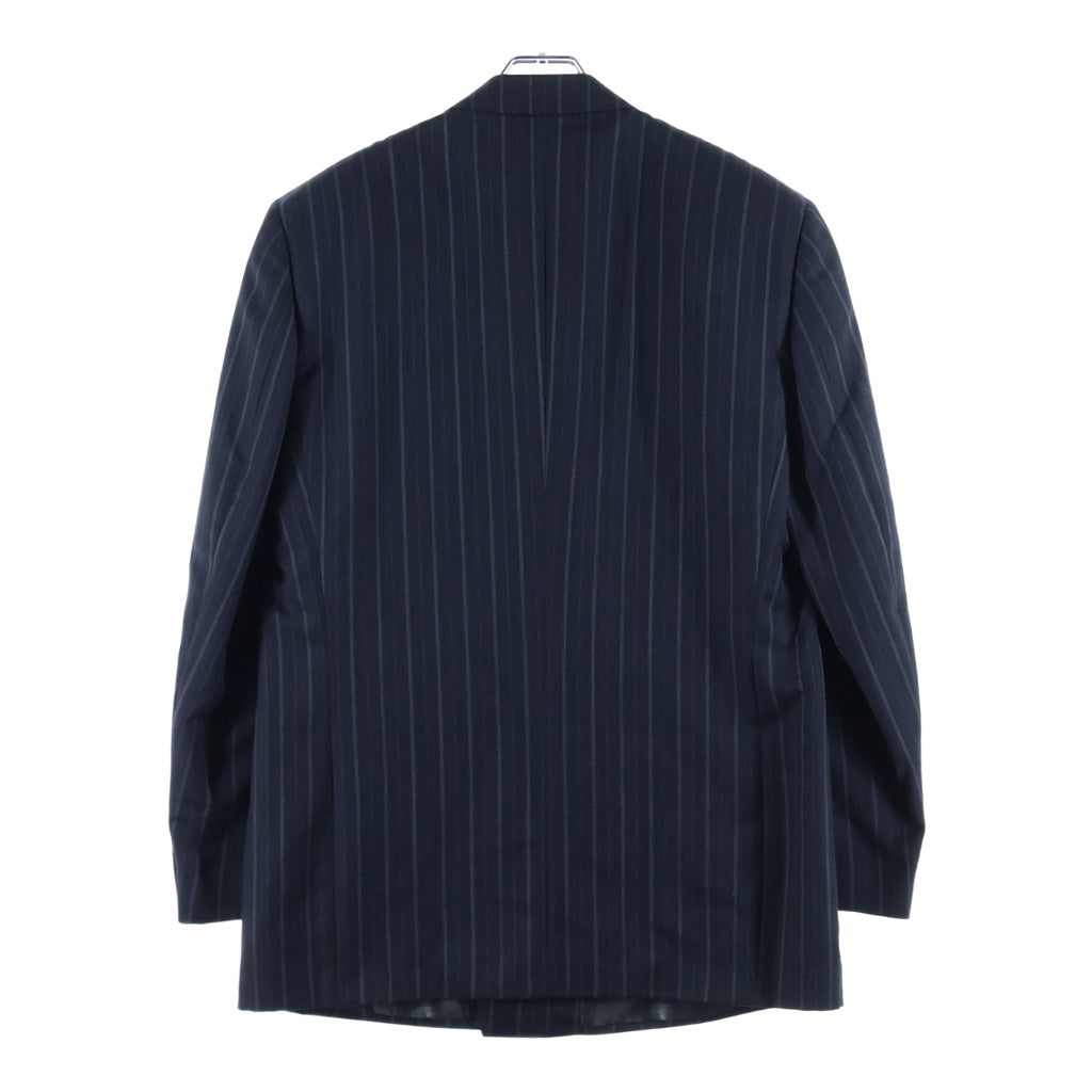 GIANNI VERSACE(ジャンニ ヴェルサーチ) ウール ストライプ ピークドラペル 3B ダブルテーラードジャケット 2タック スラックスパンツ ブラック セットアップ