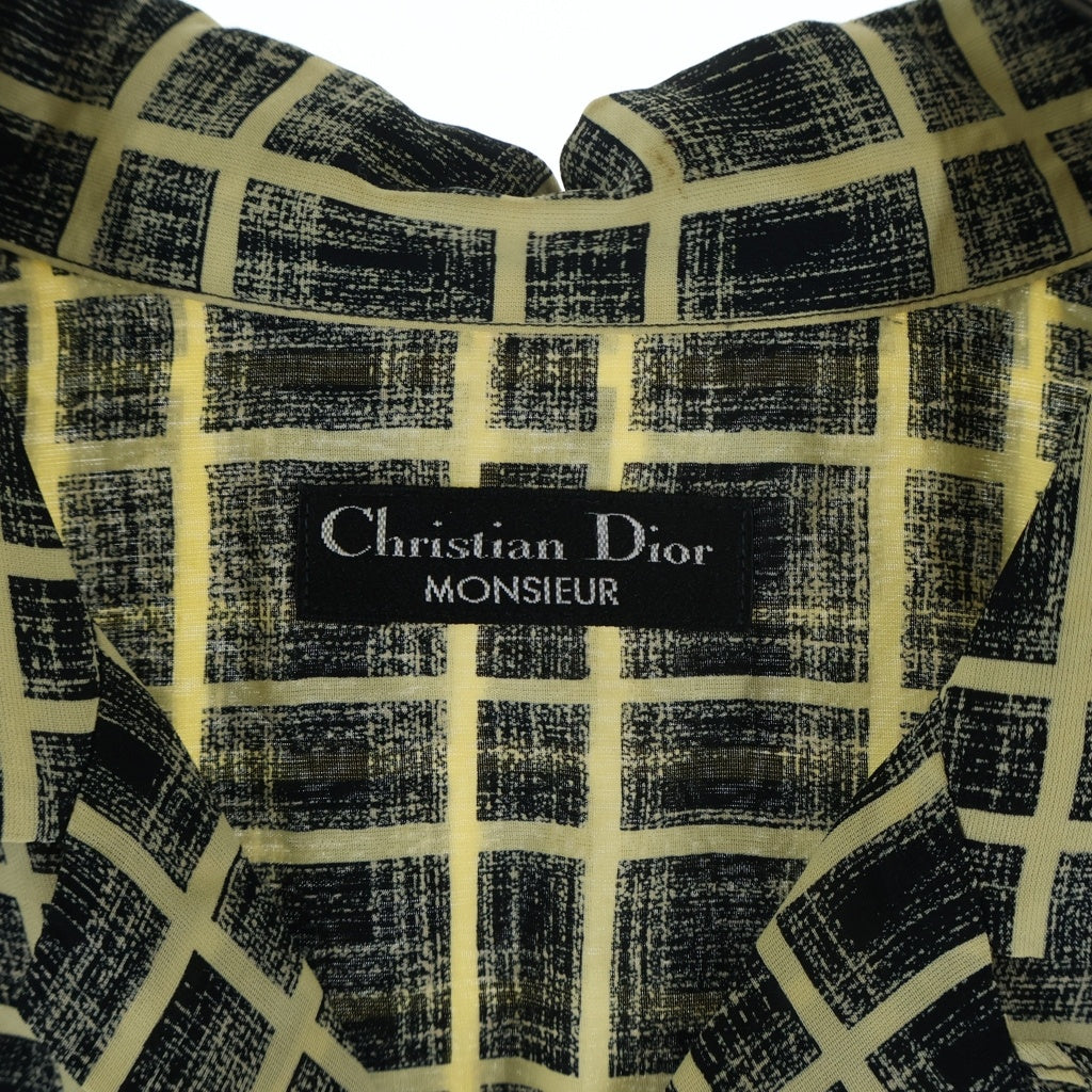 Christian Dior MONSIEUR(クリスチャンディオールムッシュ) レーヨン オープンカラー チェック 総柄 半袖シャツ ブラック/ベージュ