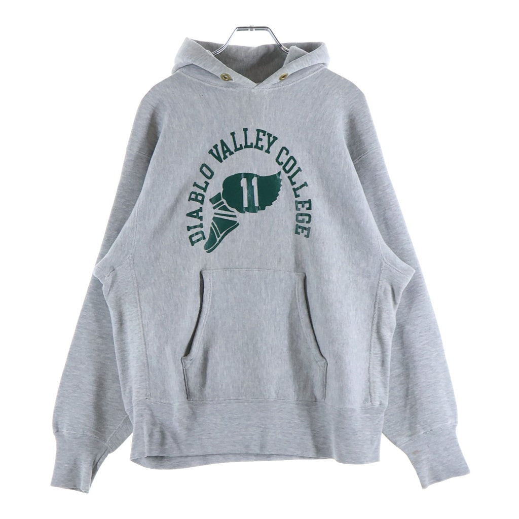CHAMPION(チャンピオン) 70S VINTAGE REVERSE WEAVE ヴィンテージ リバースウィーブ 青単色タグ カレッジロゴプリント スウェット プルオーバーパーカー グレー