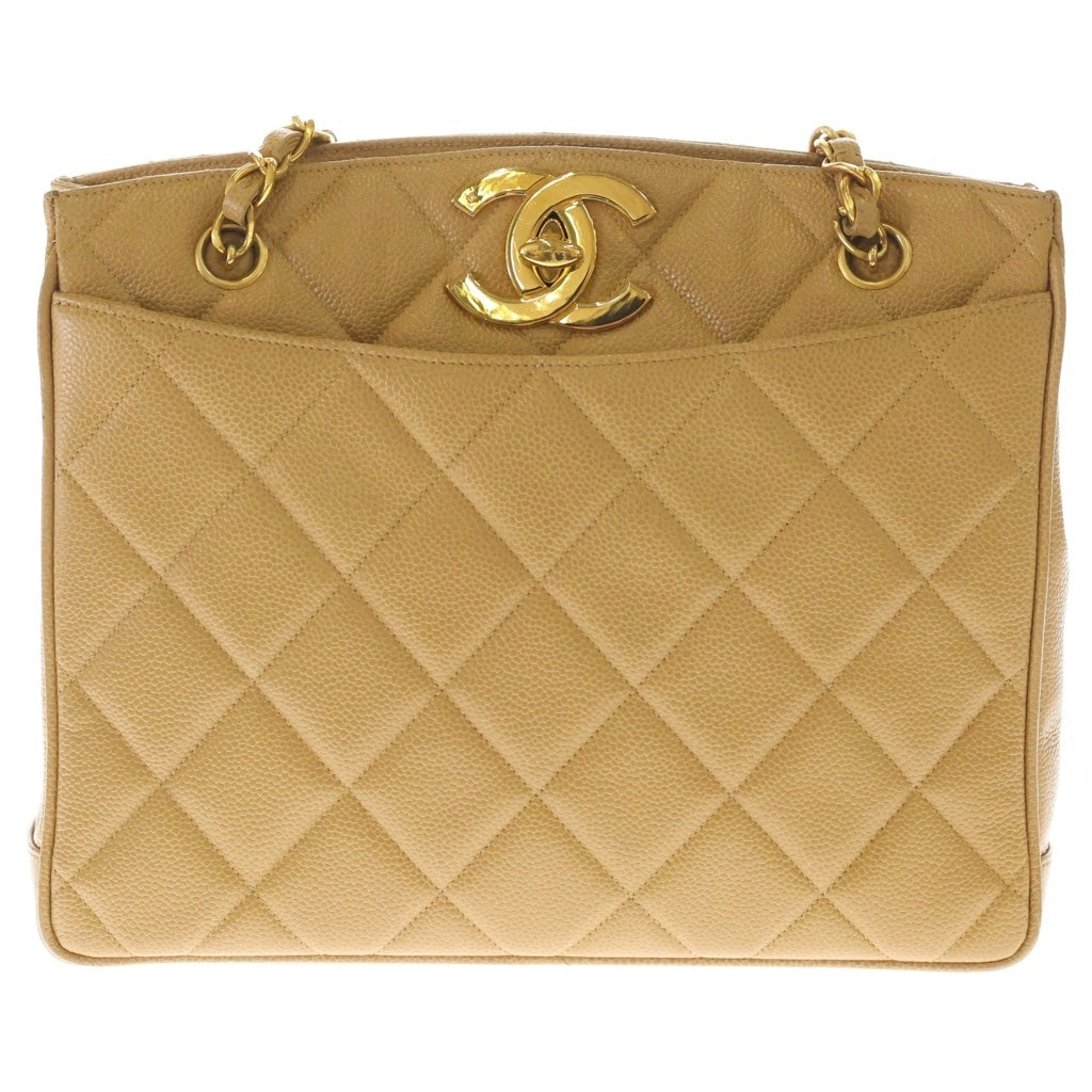 CHANEL(シャネル) ココマーク キャビアスキン マトラッセ チェーンショルダーバッグ ベージュ