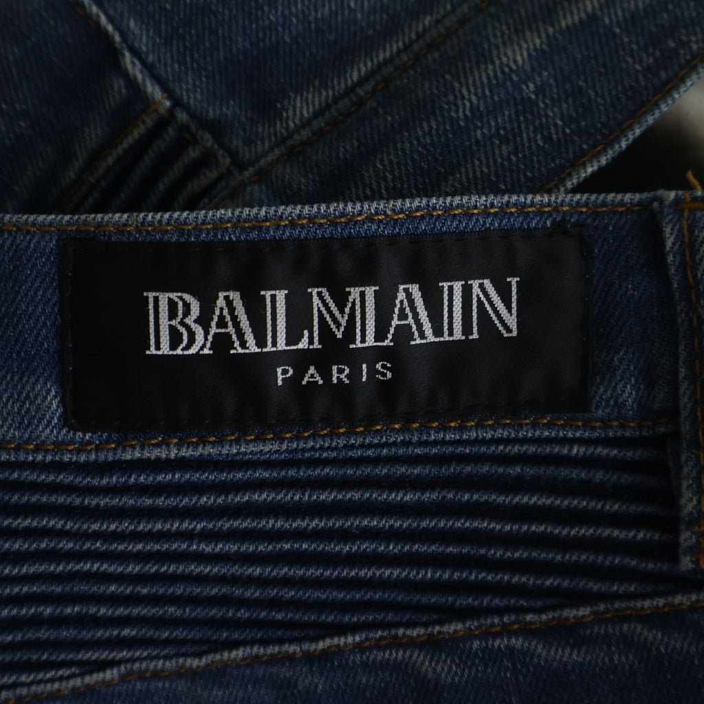 BALMAIN(バルマン) 立体裁断 蛇腹 バイカーデニムパンツ インディゴ