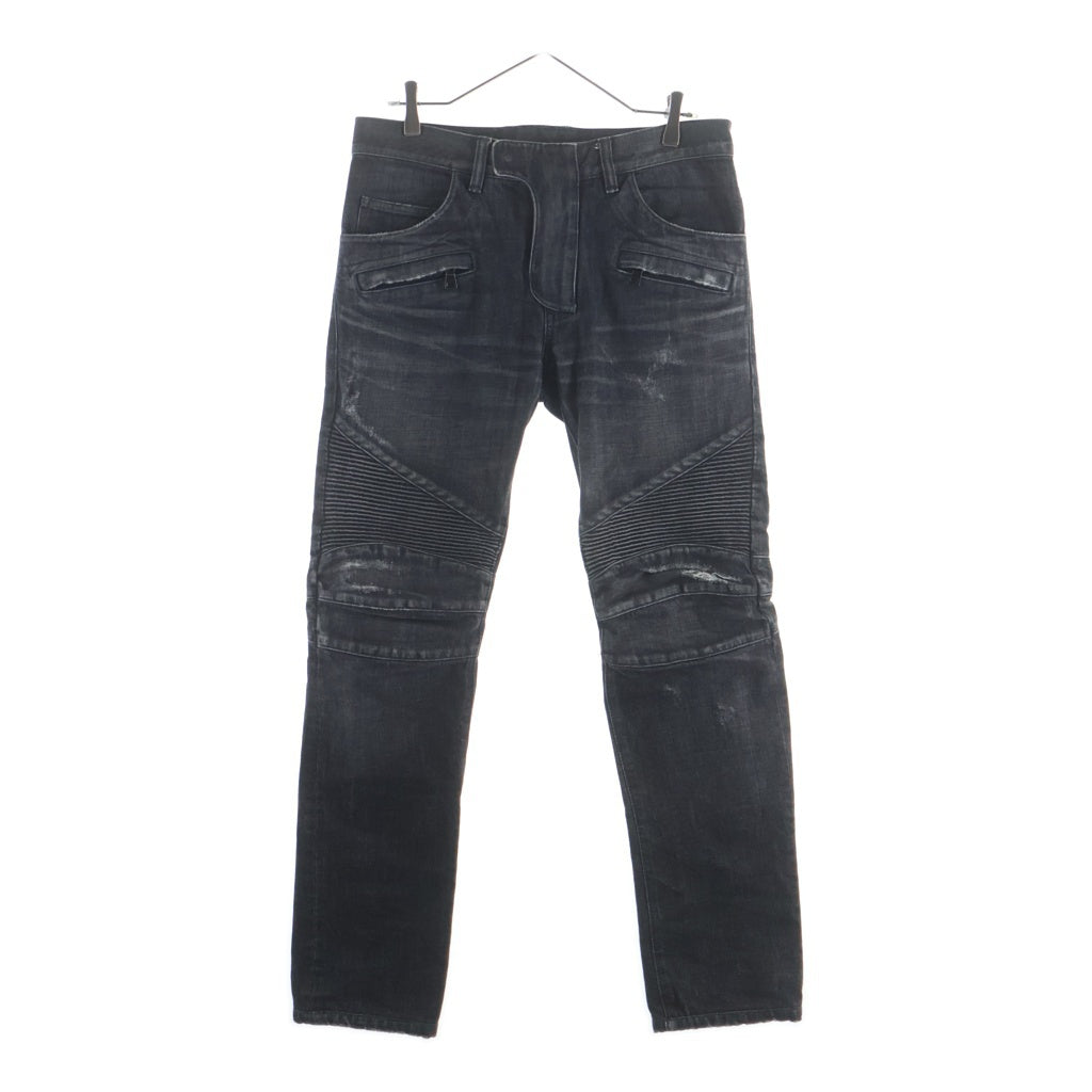 BALMAIN(バルマン) 立体裁断 蛇腹 バイカーデニムパンツ ブラック