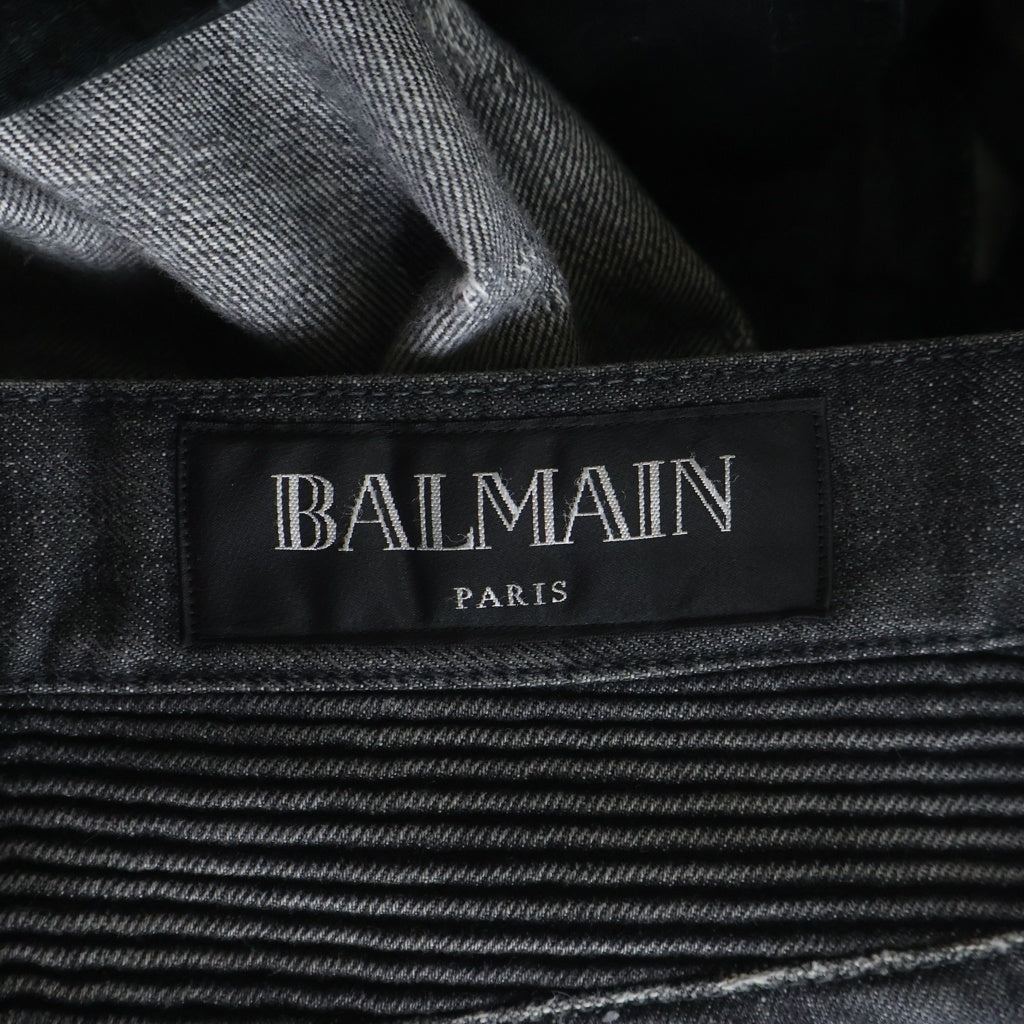BALMAIN(バルマン) 立体裁断 蛇腹 バイカーデニムパンツ ブラック