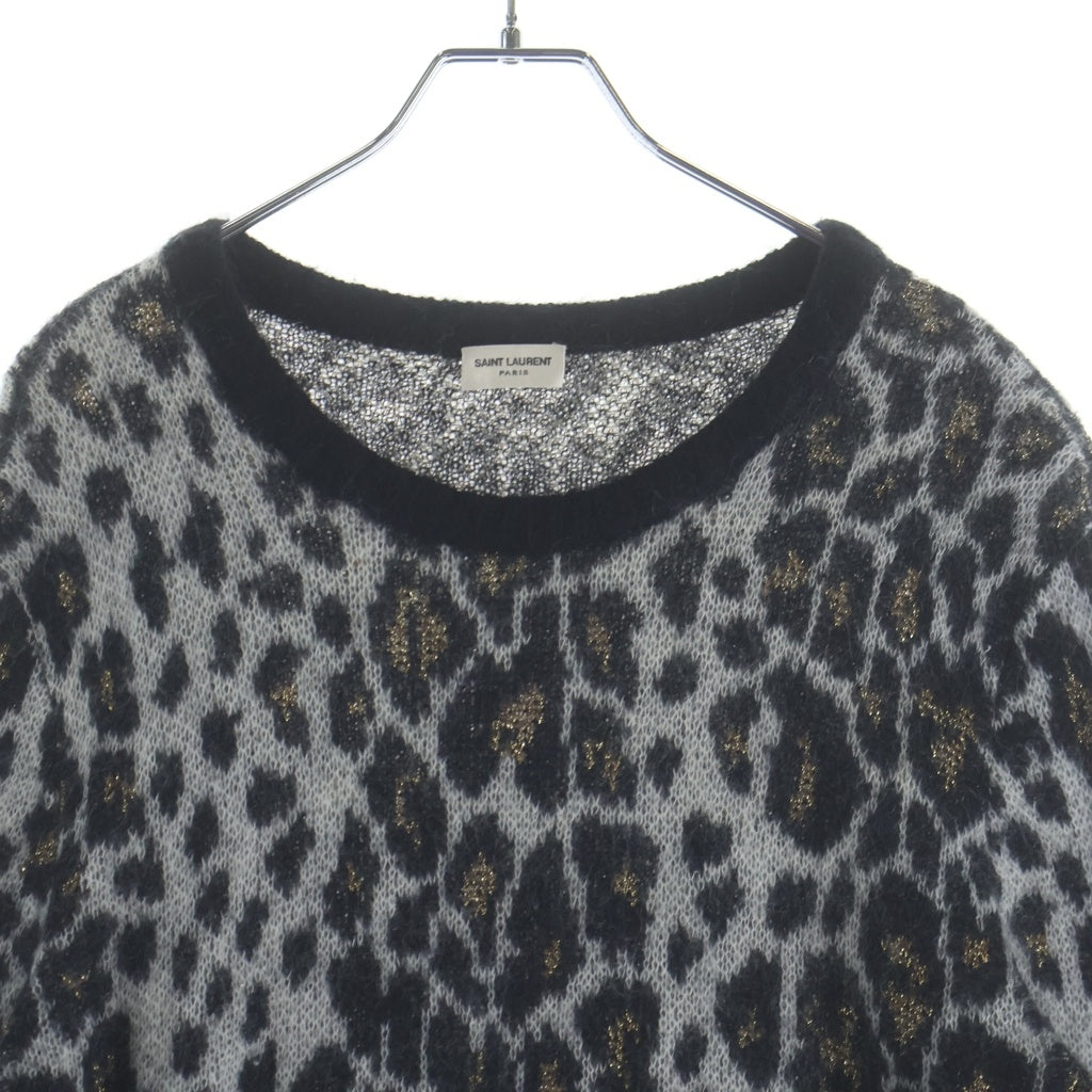 SAINT LAURENT PARIS(サンローランパリ) レオパード 総柄 モヘア ニット セーター グレー 386335 Y1QR1