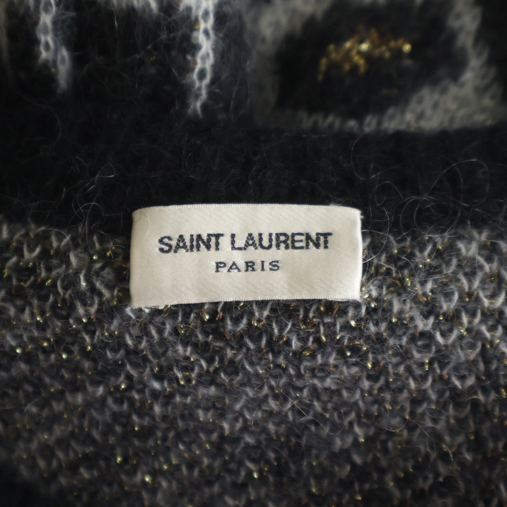 SAINT LAURENT PARIS(サンローランパリ) レオパード 総柄 モヘア ニット セーター グレー 386335 Y1QR1