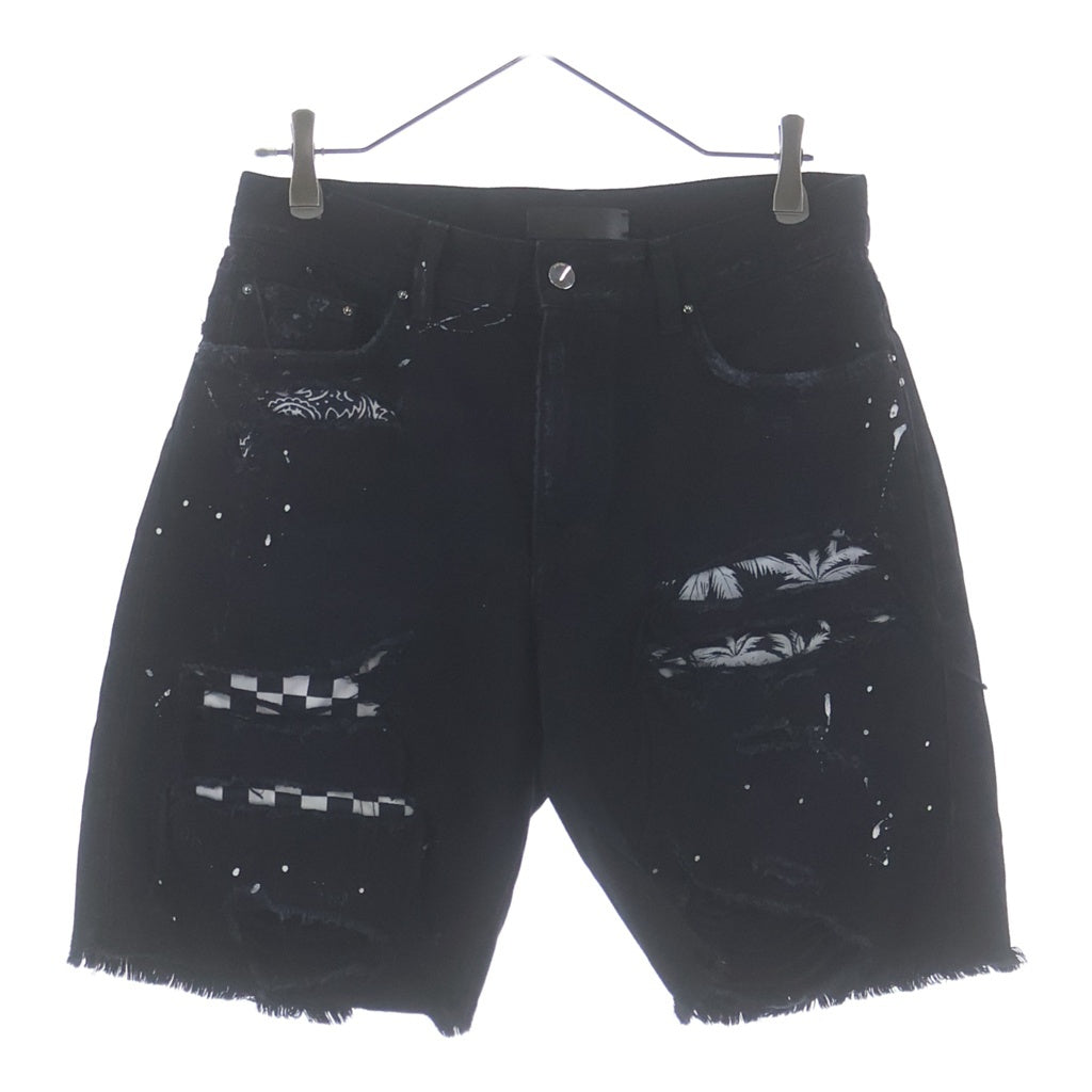 AMIRI(アミリ) 18SS ART PATCH PAINTED DENIM SHORT ダメージ加工 デニムショーツ ハーフパンツ ブラック