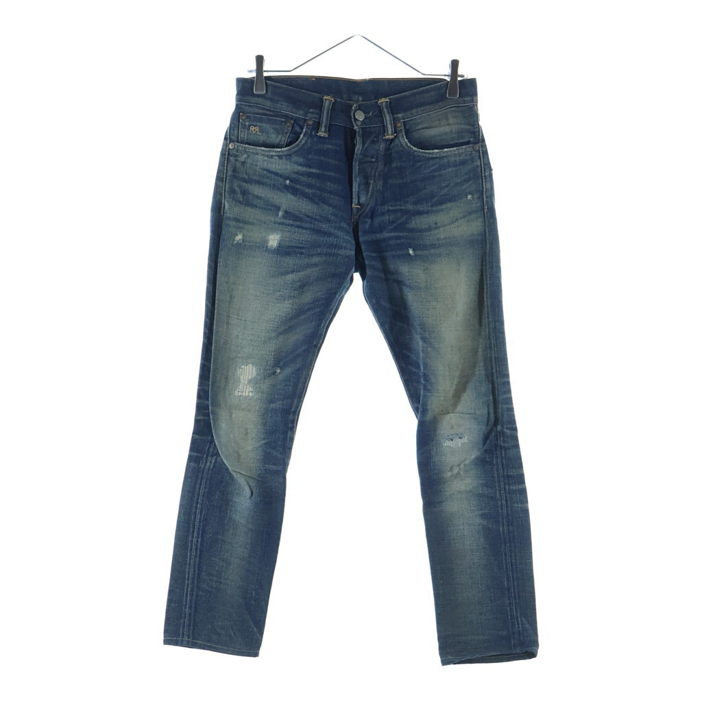 RRL(ダブルアールエル) SLIM NARROW JEANS スリム ナロー ウーブン加工 ダメージ ボタンフライ セルビッチ デニムパンツ インディゴ 782559122005