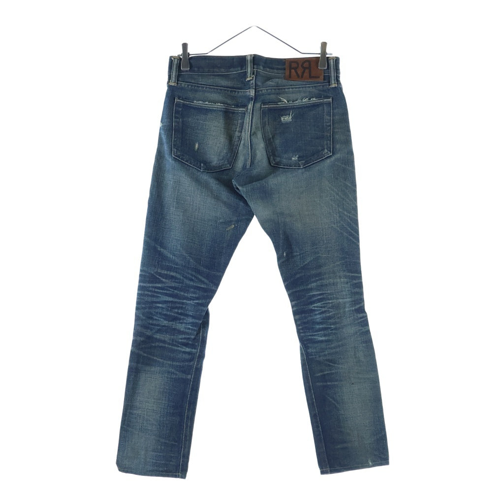 RRL(ダブルアールエル) SLIM NARROW JEANS スリム ナロー ウーブン加工 ダメージ ボタンフライ セルビッチ デニムパンツ インディゴ 782559122005