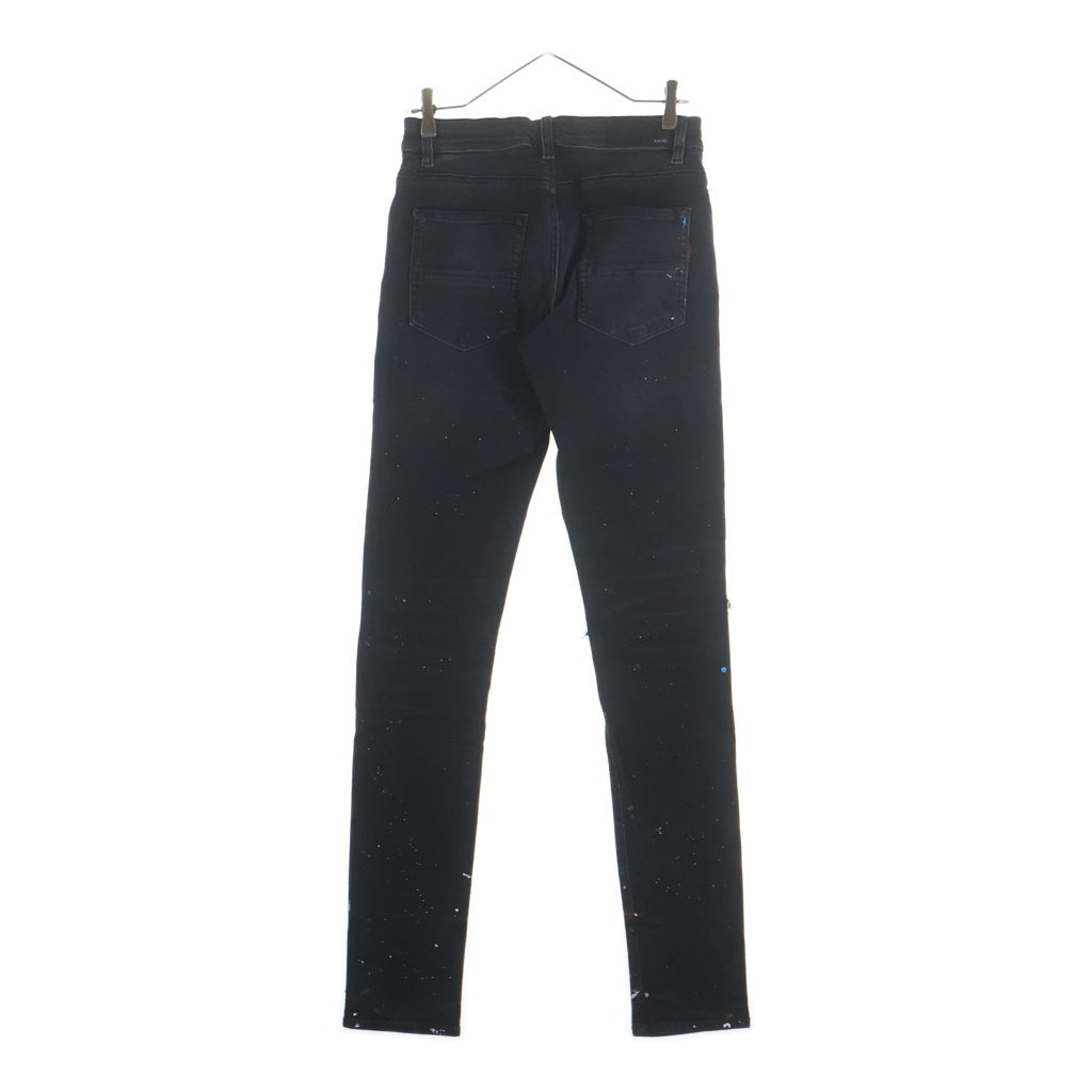 AMIRI(アミリ) MX1 PAINTED JEANS ダメージ加工 ペイント ラメ ストレッチ デニム スキニーパンツ ブラック