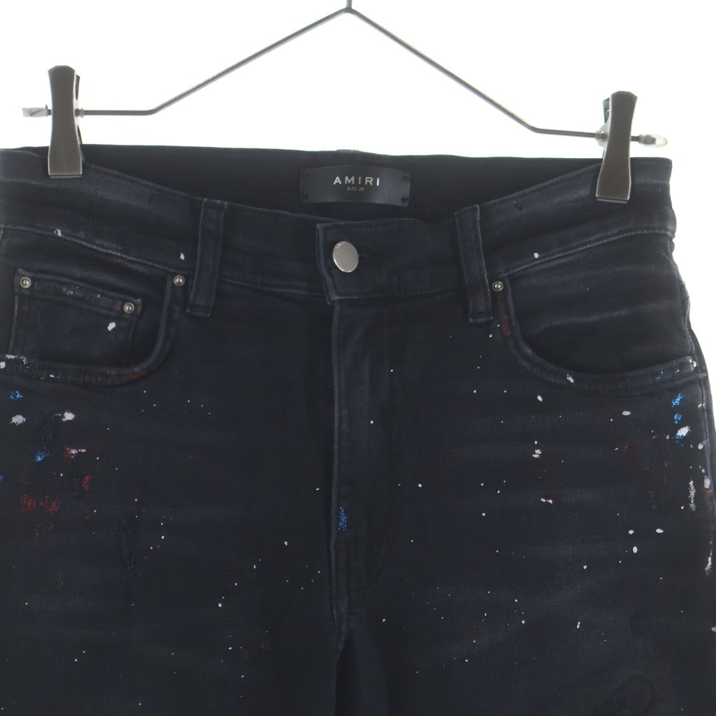 AMIRI(アミリ) MX1 PAINTED JEANS ダメージ加工 ペイント ラメ ストレッチ デニム スキニーパンツ ブラック