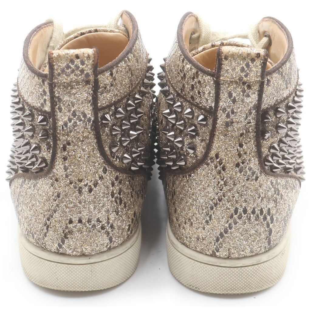 CHRISTIAN LOUBOUTIN(クリスチャンルブタン) ルゥスパイクス ラメ入り グリッター スタッズ レザーハイカットスニーカー ブラウン
