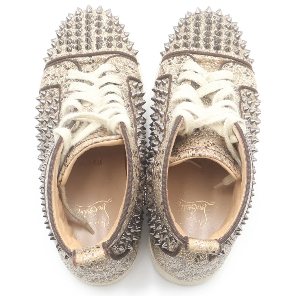 CHRISTIAN LOUBOUTIN(クリスチャンルブタン) ルゥスパイクス ラメ入り グリッター スタッズ レザーハイカットスニーカー ブラウン