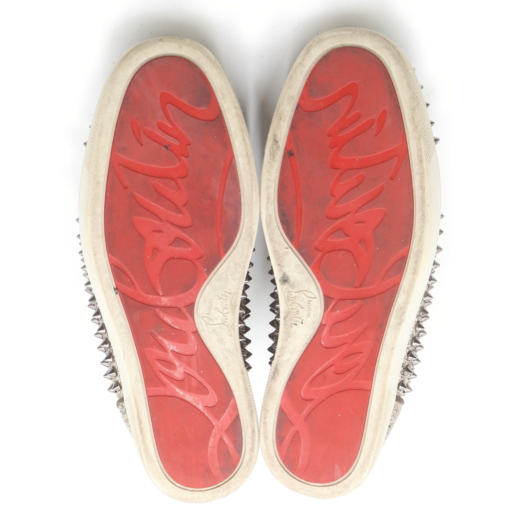 CHRISTIAN LOUBOUTIN(クリスチャンルブタン) ルゥスパイクス ラメ入り グリッター スタッズ レザーハイカットスニーカー ブラウン