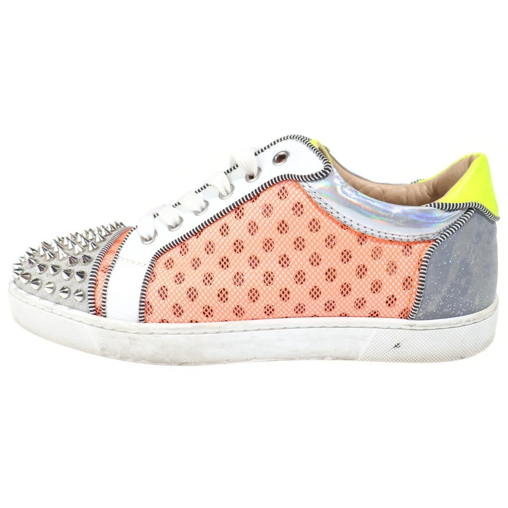 CHRISTIAN LOUBOUTIN(クリスチャンルブタン) AC SEAVASTE SPIKES FLAT GLIT グリッター スタッズ レザー ローカットスニーカー シルバー/オレンジ