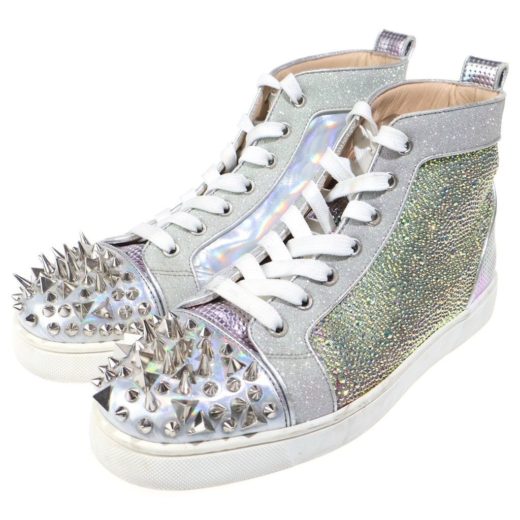 CHRISTIAN LOUBOUTIN(クリスチャンルブタン) ルゥスパイクス ラメ入り グリッター スタッズ レザーハイカットスニーカー シルバー