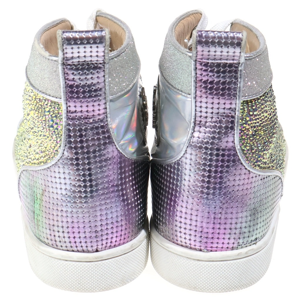 CHRISTIAN LOUBOUTIN(クリスチャンルブタン) ルゥスパイクス ラメ入り グリッター スタッズ レザーハイカットスニーカー シルバー