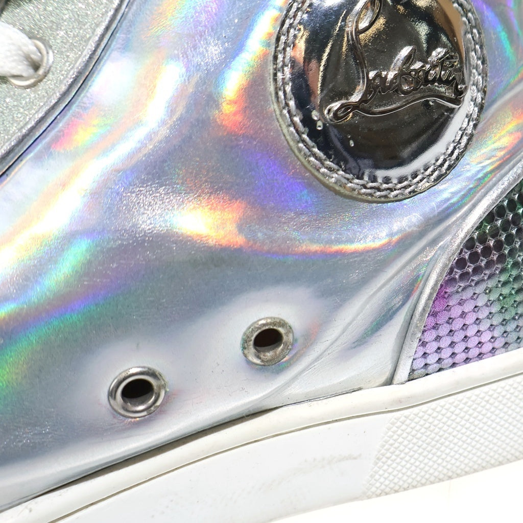 CHRISTIAN LOUBOUTIN(クリスチャンルブタン) ルゥスパイクス ラメ入り グリッター スタッズ レザーハイカットスニーカー シルバー