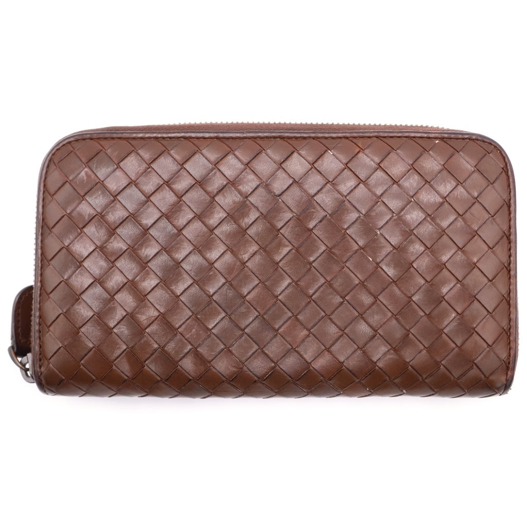 BOTTEGA VENETA(ボッテガヴェネタ) イントレチャート ラウンドジップロングウォレット 長財布 ブラウン レディース