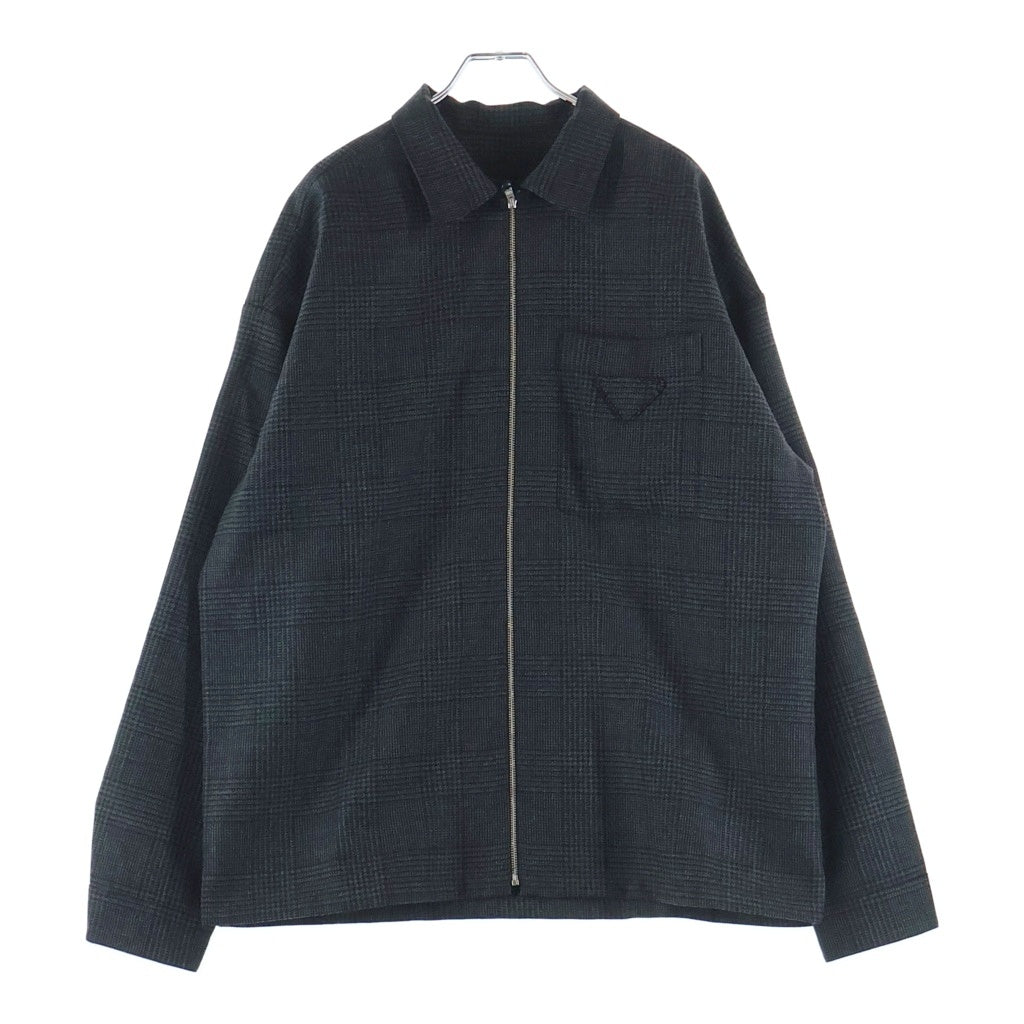 PRADA(プラダ) 23SS グレンチェックウール ジップ 長袖シャツ ブラック SC540 S211