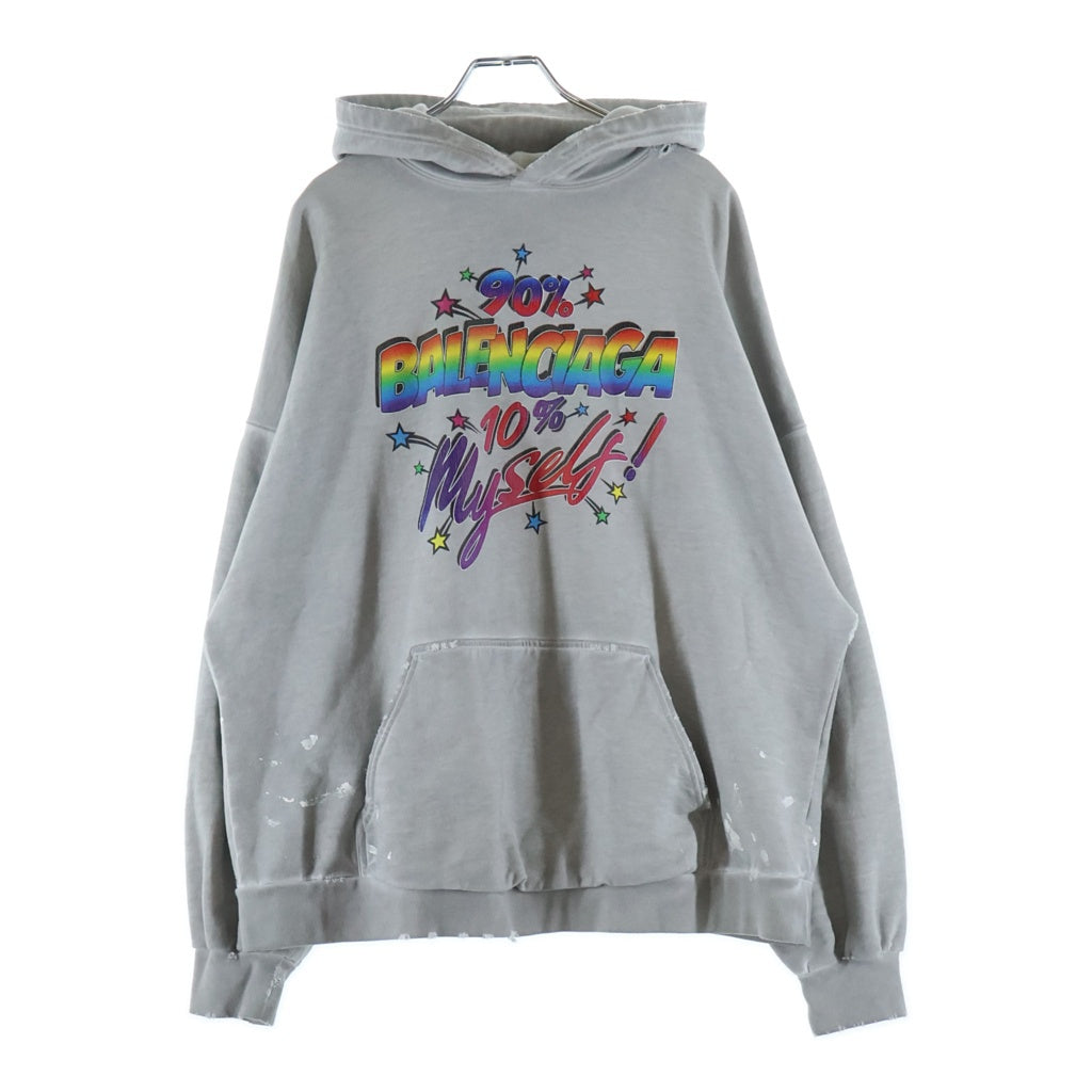 BALENCIAGA(バレンシアガ) 22AW スローガン ロゴプリントスウェット プルオーバーパーカーグレー 675003 TMVH4