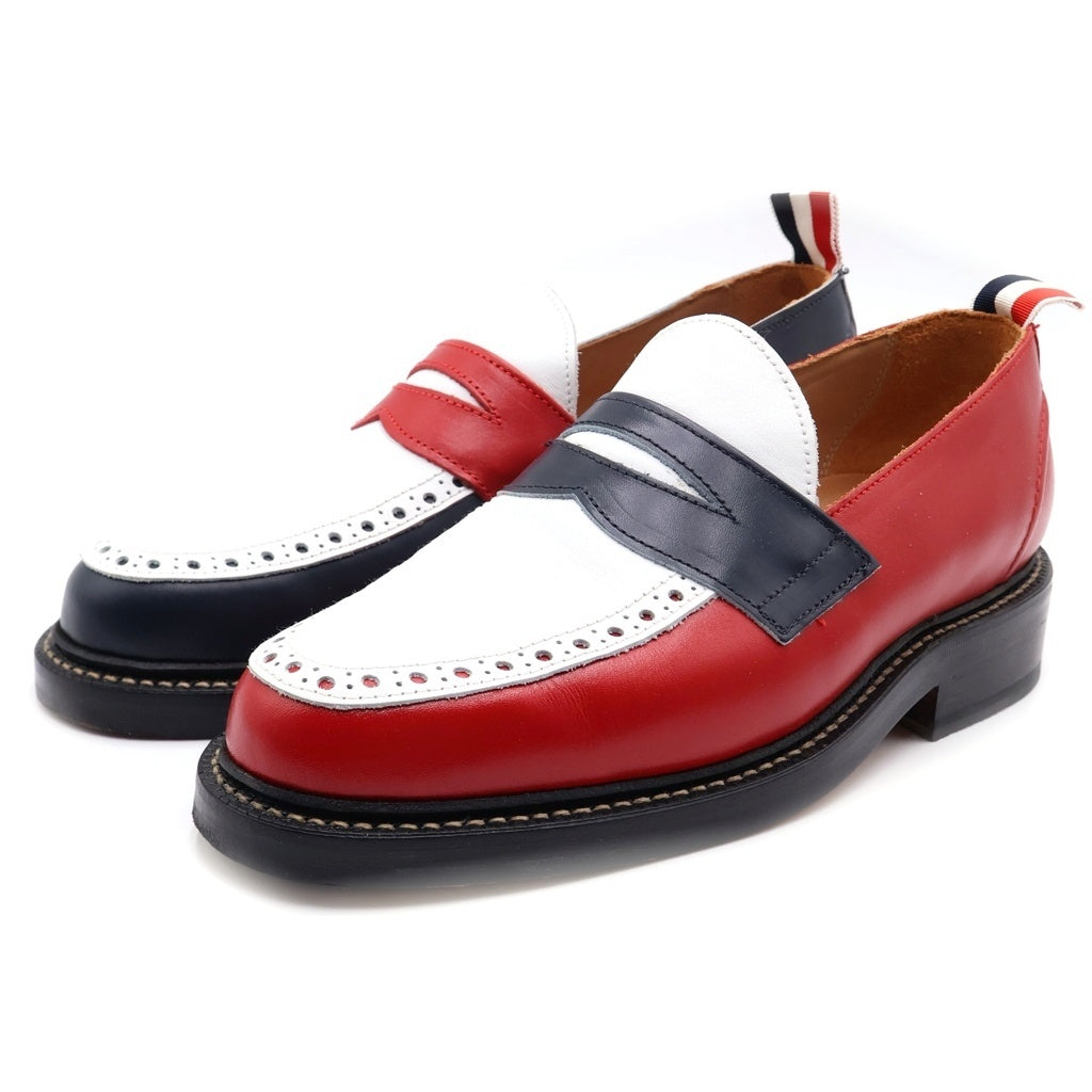 THOM BROWNE(トムブラウン) PENNY LOAFER カーフレザー ペニーローファー コインローファー シューズ レッド/ホワイト/ネイビー