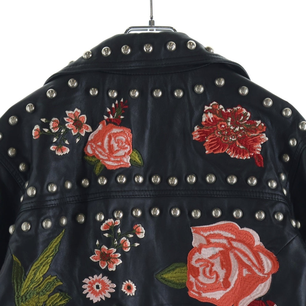 NO BRAND(ノーブランド) LPA エルピーエー スタッズ 薔薇 バラ装飾 ダブルレザーライダースジャケット ブラック