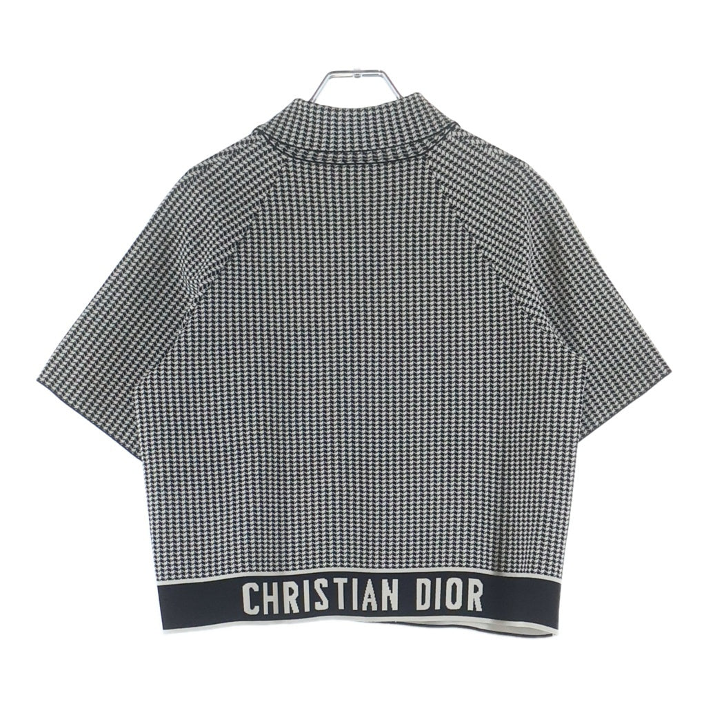 Christian Dior(クリスチャンディオール) ハンドトゥース 千鳥柄 半袖ニットシャツ レディース ブラック/ホワイト 424V13AM534
