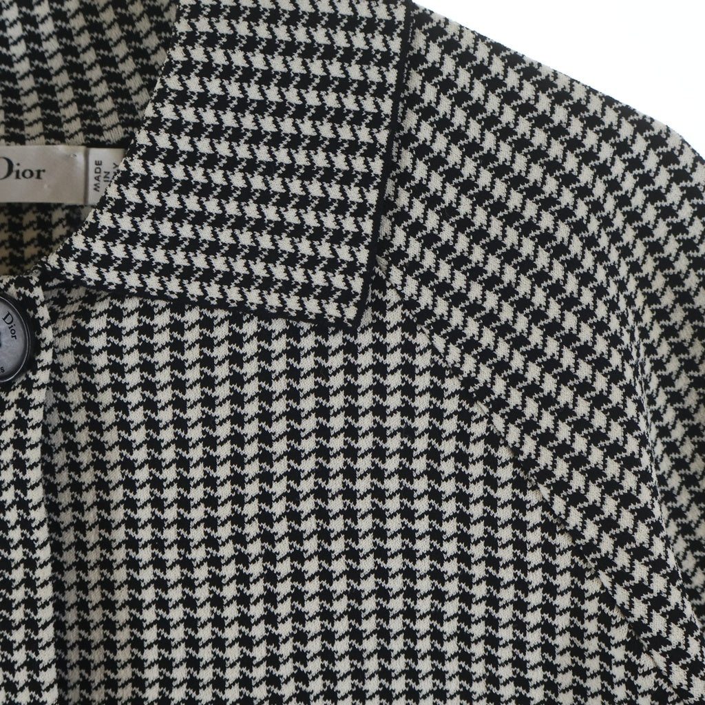 Christian Dior(クリスチャンディオール) ハンドトゥース 千鳥柄 半袖ニットシャツ レディース ブラック/ホワイト 424V13AM534