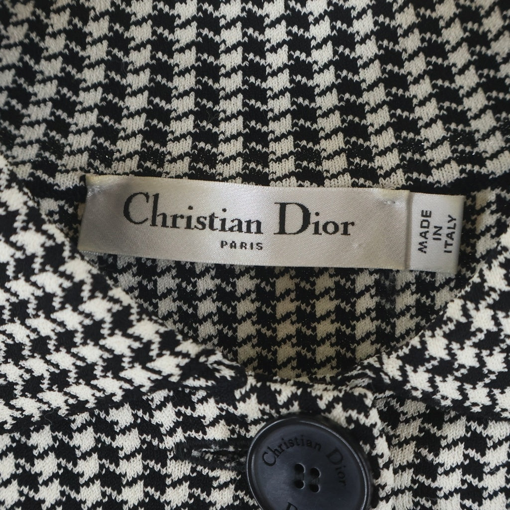 Christian Dior(クリスチャンディオール) ハンドトゥース 千鳥柄 半袖ニットシャツ レディース ブラック/ホワイト 424V13AM534