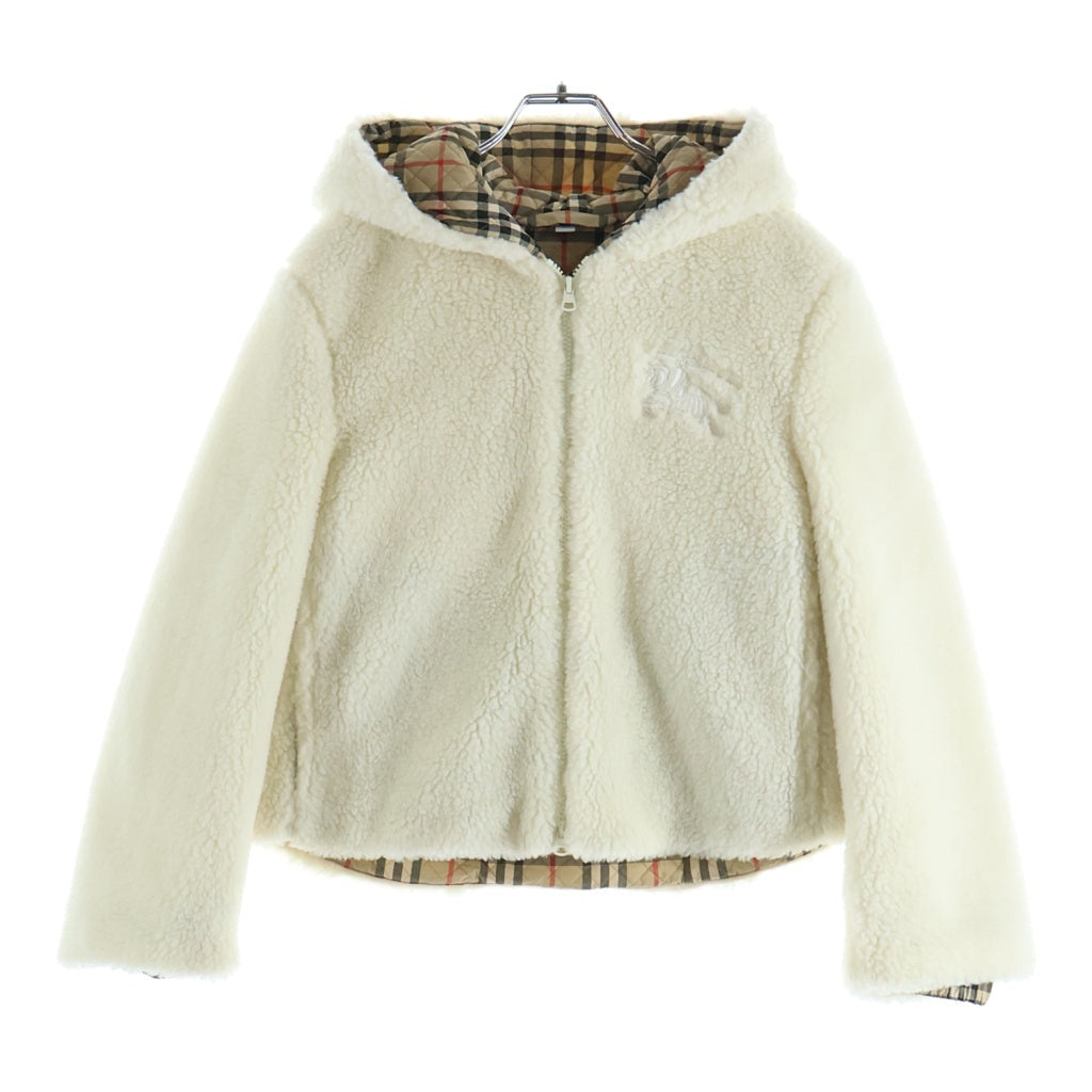 BURBERRY(バーバリー) ボアフリース 裏地チェック フーディー ジップアップパーカー レディース ホワイト 8072060