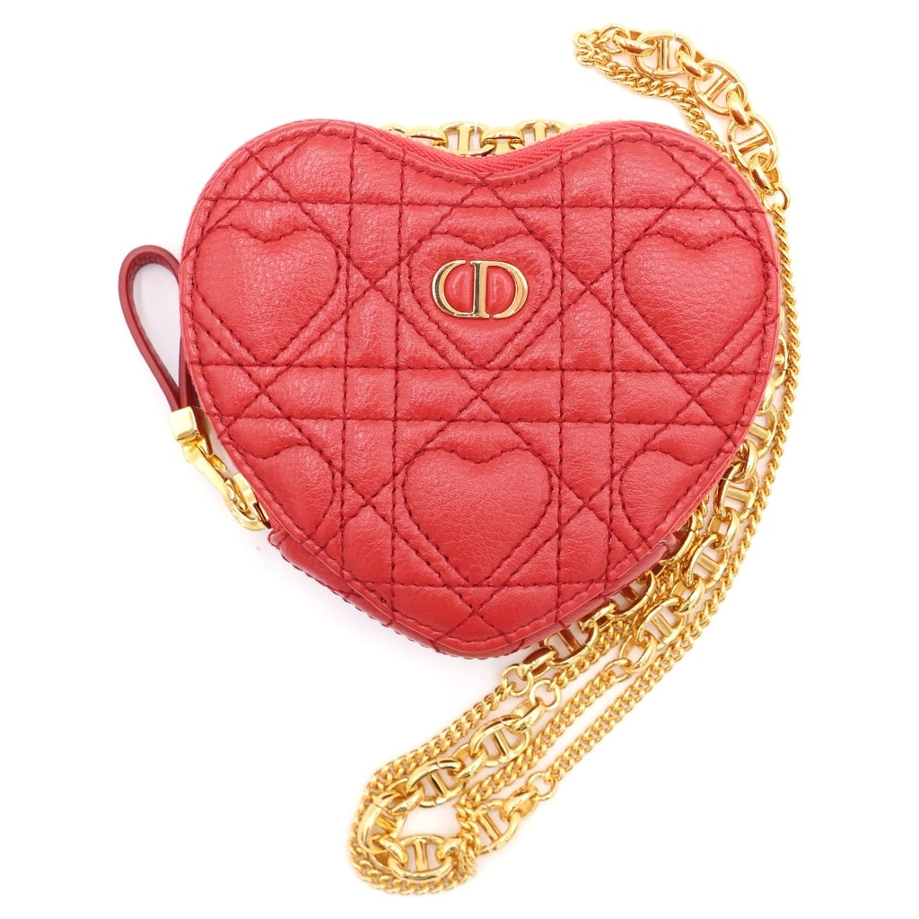 Christian Dior(クリスチャンディオール) カロチェーン ハートカナージュ ショルダーバッグ レッド レディース